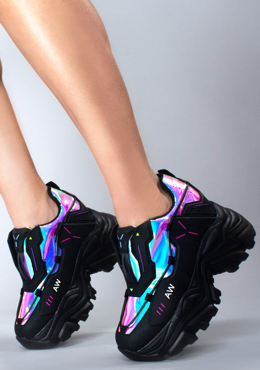  X LASR Exclusive Watermelon 04 Neuromancer Hologram Black Platform Sneakers