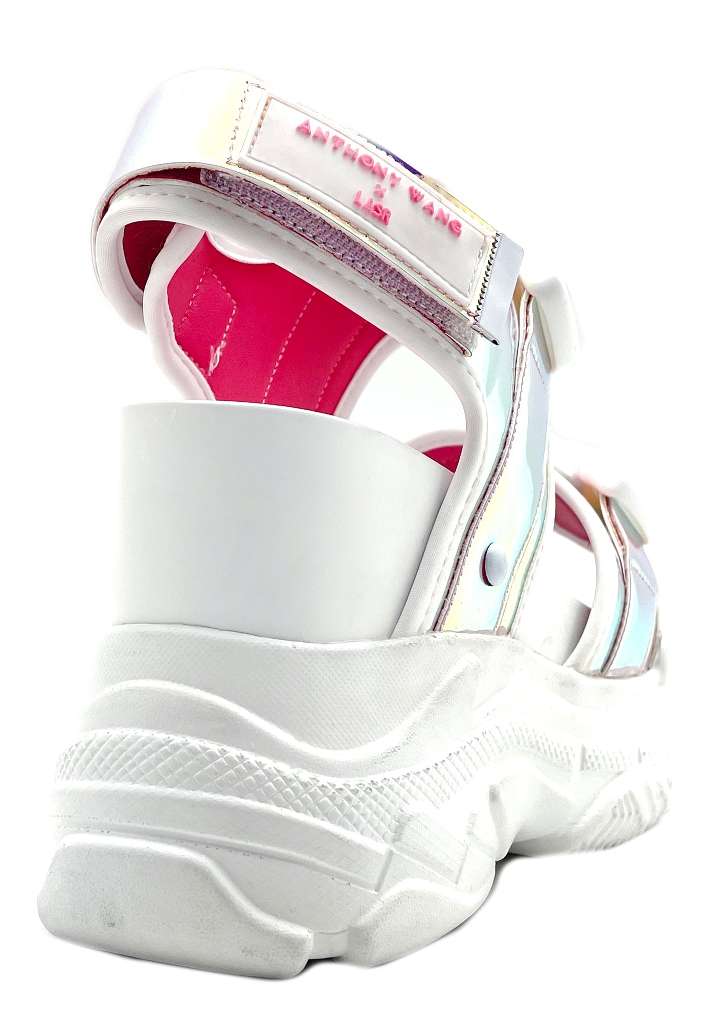  X LASR Exclusive Peach 02 Virtuosity Hologram White Platform Sandals