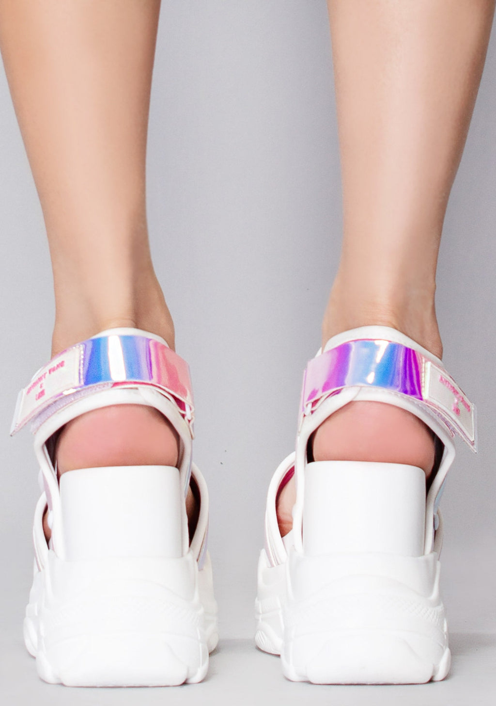  X LASR Exclusive Peach 02 Virtuosity Hologram White Platform Sandals
