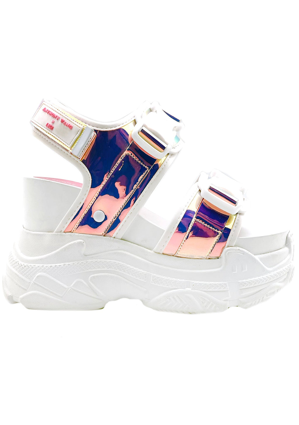  X LASR Exclusive Peach 02 Virtuosity Hologram White Platform Sandals