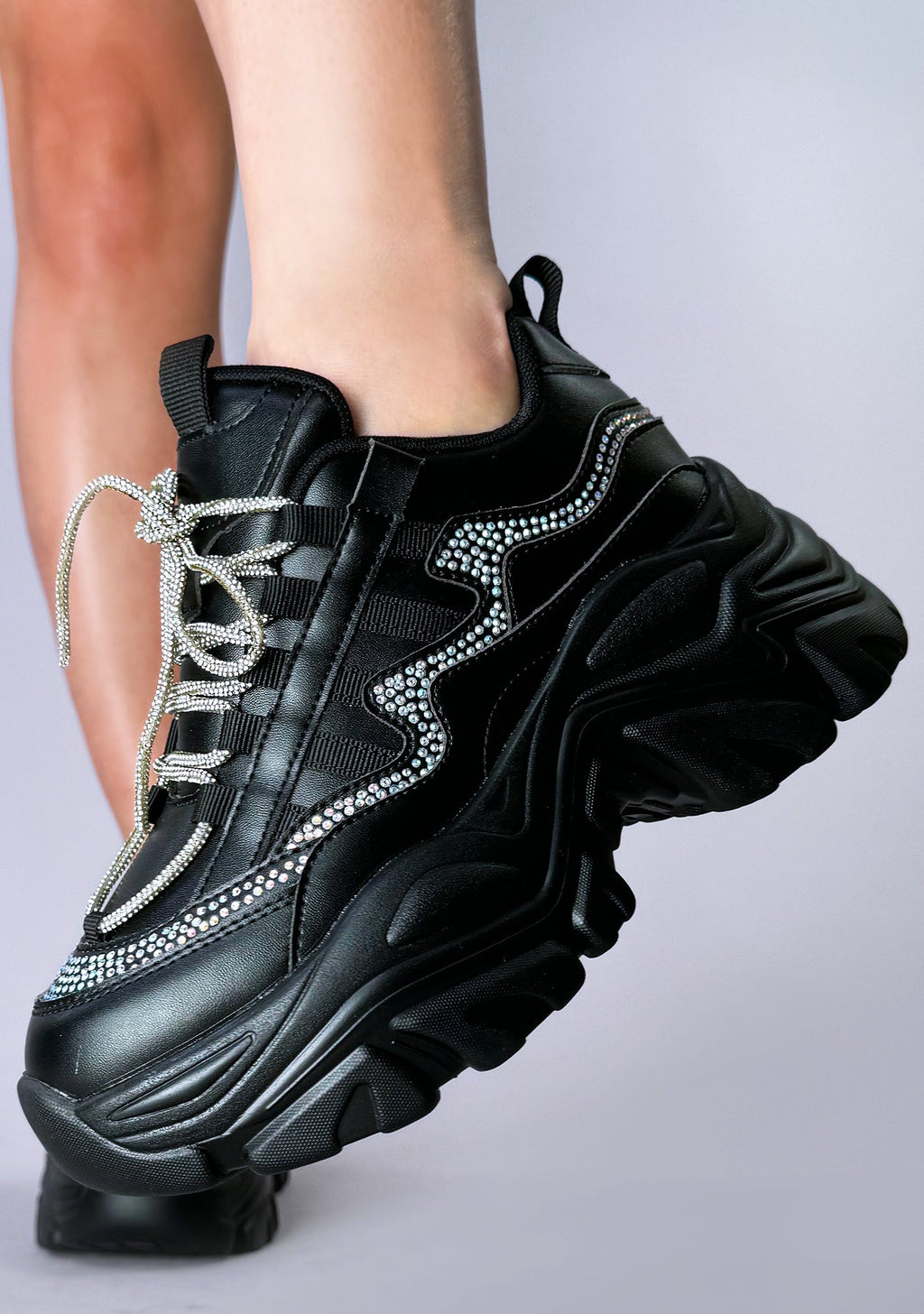  BILLE Darkwave Rhinestone Black Platform Sneakers
