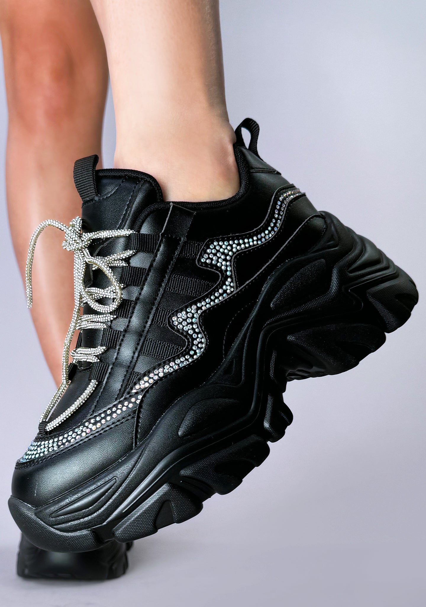  BILLE Darkwave Rhinestone Black Platform Sneakers