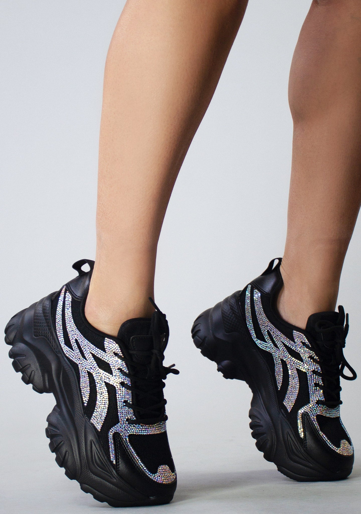  HANNA 02 Endless Mode Rhinestone Black Platform Sneakers