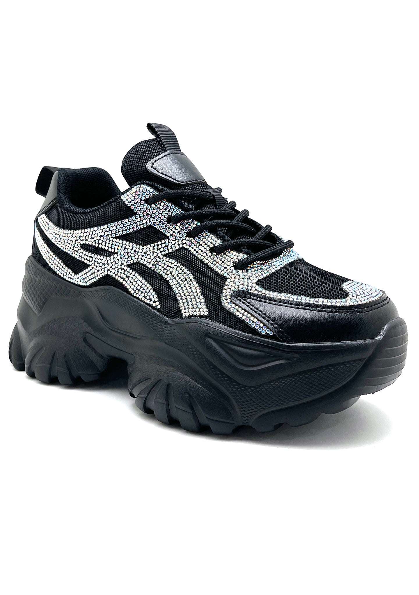  HANNA 02 Endless Mode Rhinestone Black Platform Sneakers