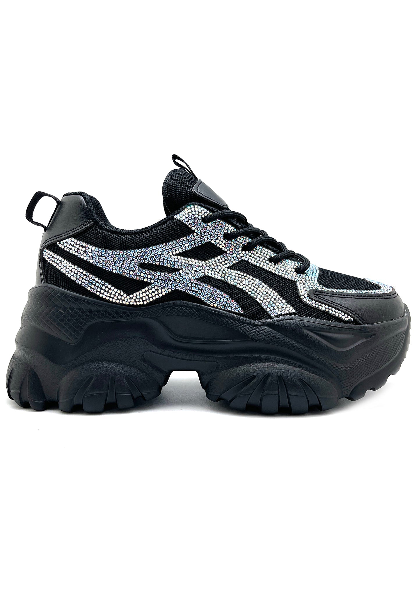  HANNA 02 Endless Mode Rhinestone Black Platform Sneakers