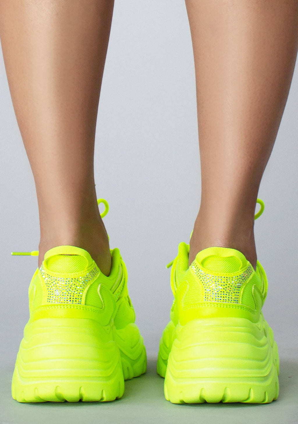  NIKKI Aeon Flow Rhinestone Neon Yellow Platform Sneakers