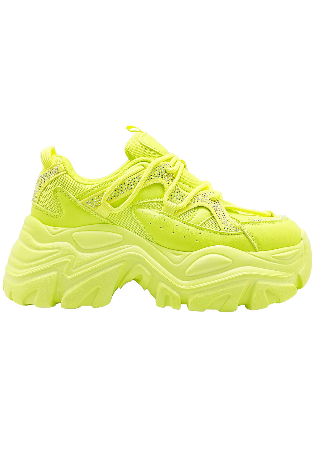  NIKKI Aeon Flow Rhinestone Neon Yellow Platform Sneakers
