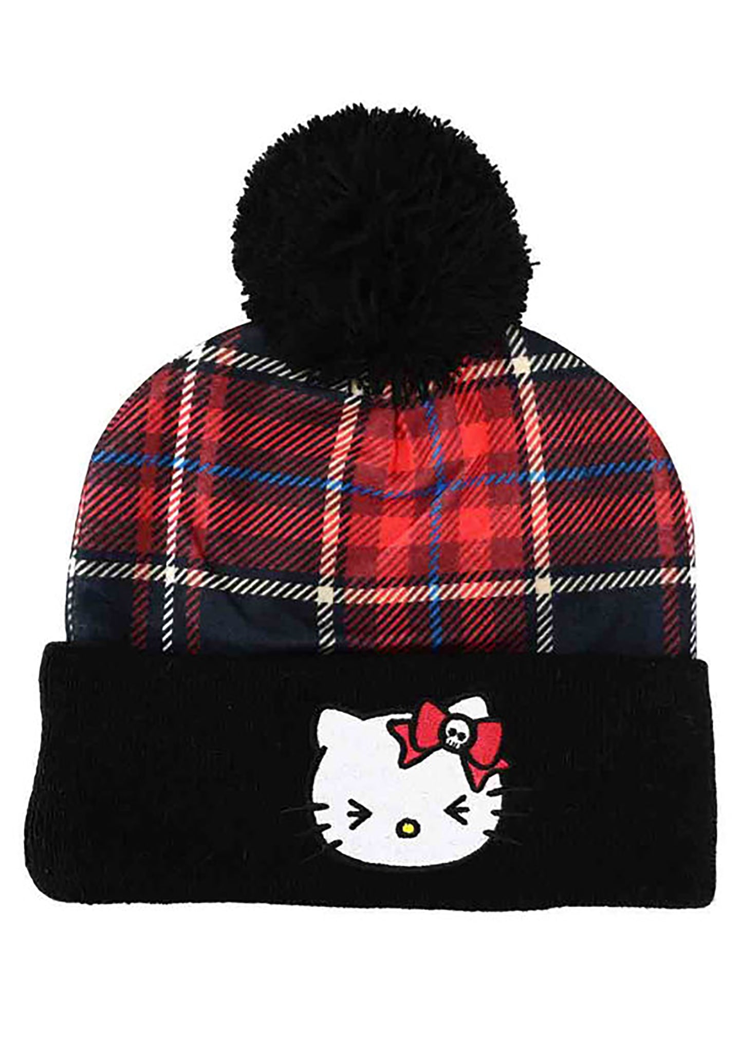 Bioworld Sanrio Hello Kitty Plaid Punk Pom Beanie