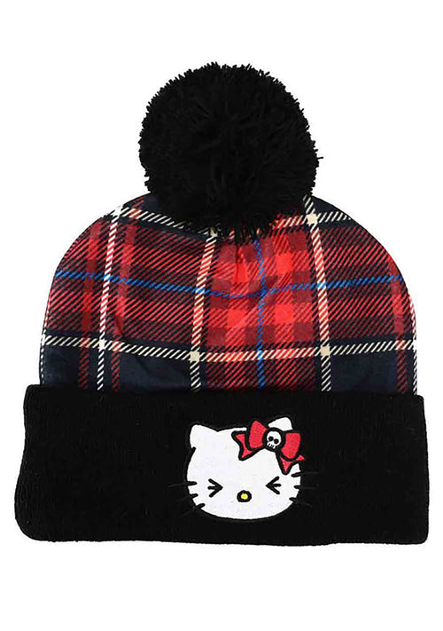 Bioworld Sanrio Hello Kitty Plaid Punk Pom Beanie