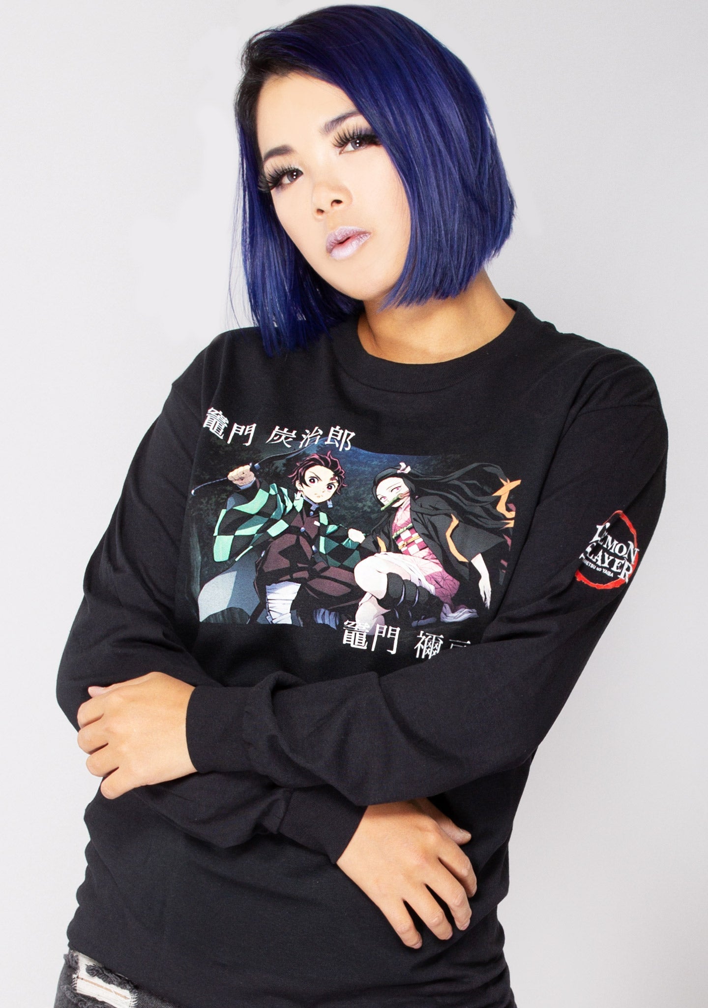 Bioworld Demon Slayer Tanjiro & Nezuko Unisex Long Sleeve Tee