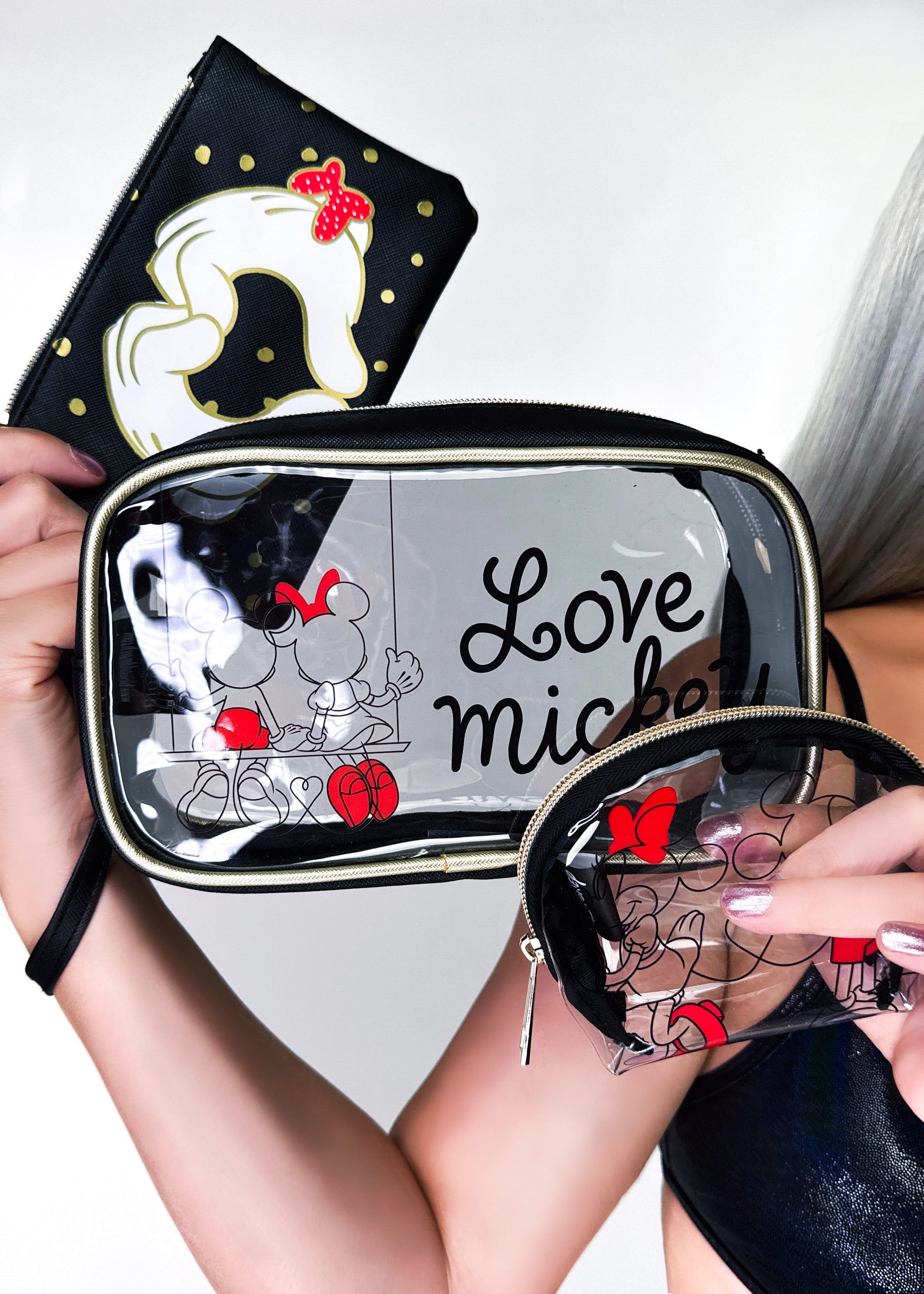 Bioworld Disney Mickey & Minnie Love Travel 3PC Cosmetic Bags