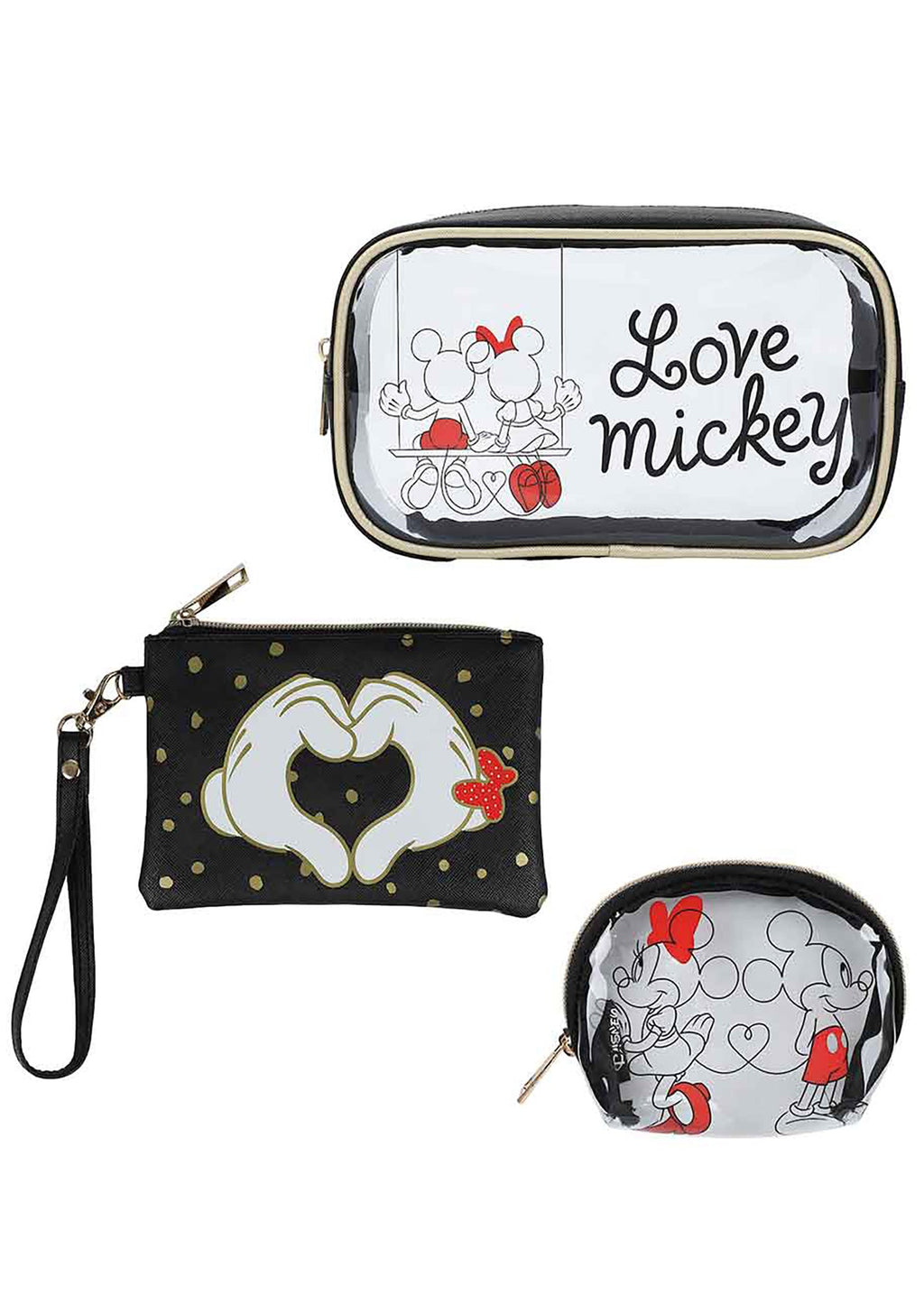 Bioworld Disney Mickey & Minnie Love Travel 3PC Cosmetic Bags