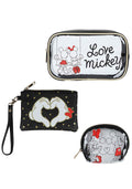 Bioworld Disney Mickey & Minnie Love Travel 3PC Cosmetic Bags