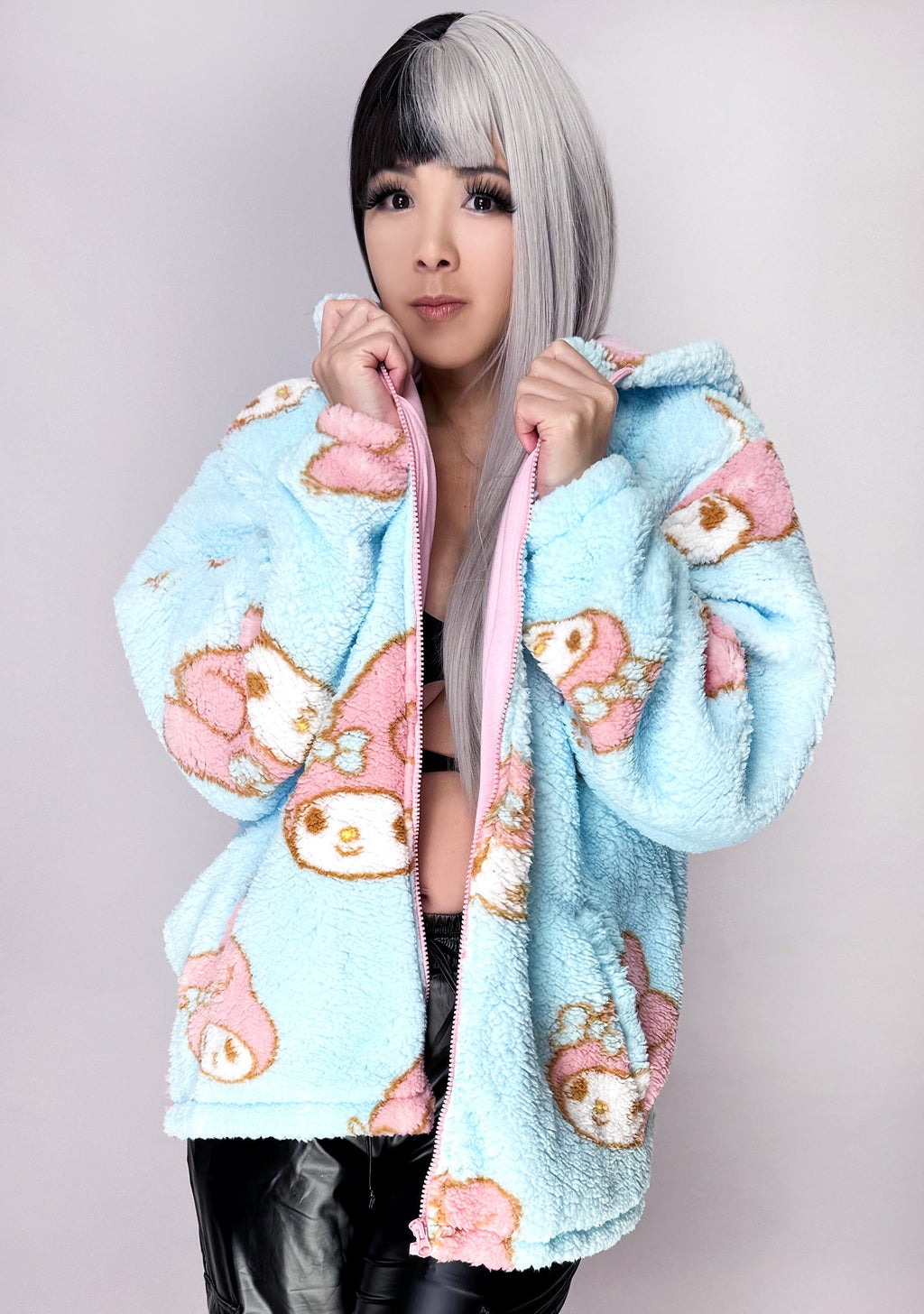 Bioworld Sanrio My Melody Oversized Sherpa Fleece Zip Up Hoodie
