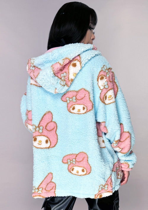 Bioworld Sanrio My Melody Oversized Sherpa Fleece Zip Up Hoodie