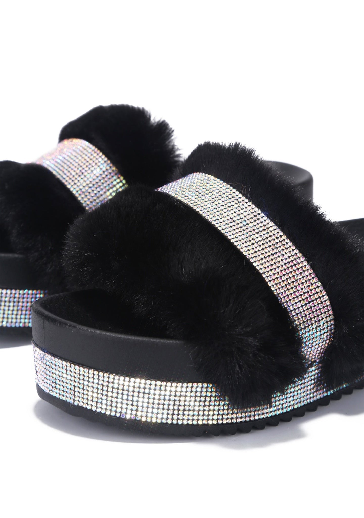  Posh Life Faux Fur Rhinestone Platform Sandals