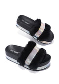  Posh Life Faux Fur Rhinestone Platform Sandals