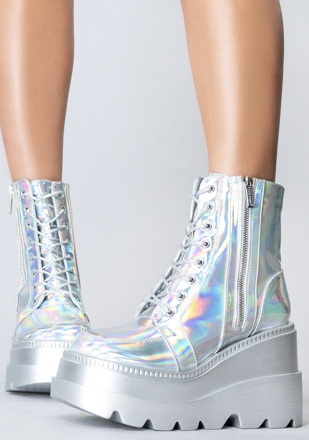  X LASR Exclusive RADIO Chromatica Silver Platform Boots