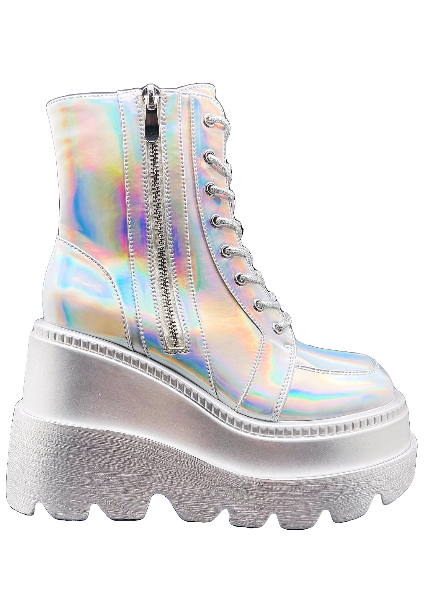  X LASR Exclusive RADIO Chromatica Silver Platform Boots