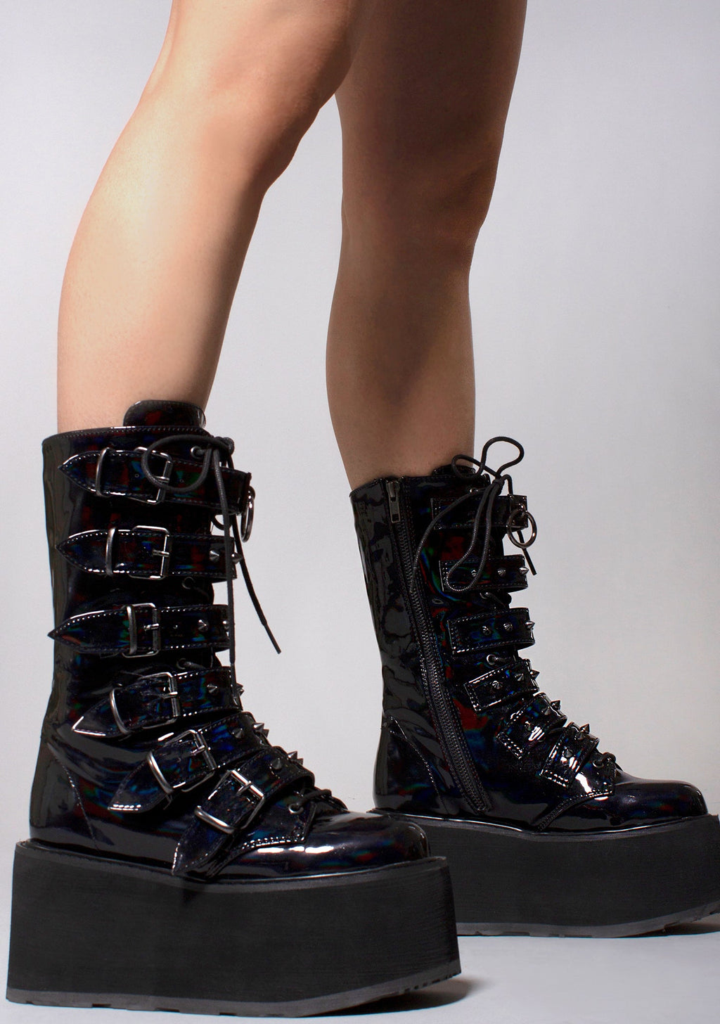  DAMNED 225 Necromancer Hologram Black Platform Boots