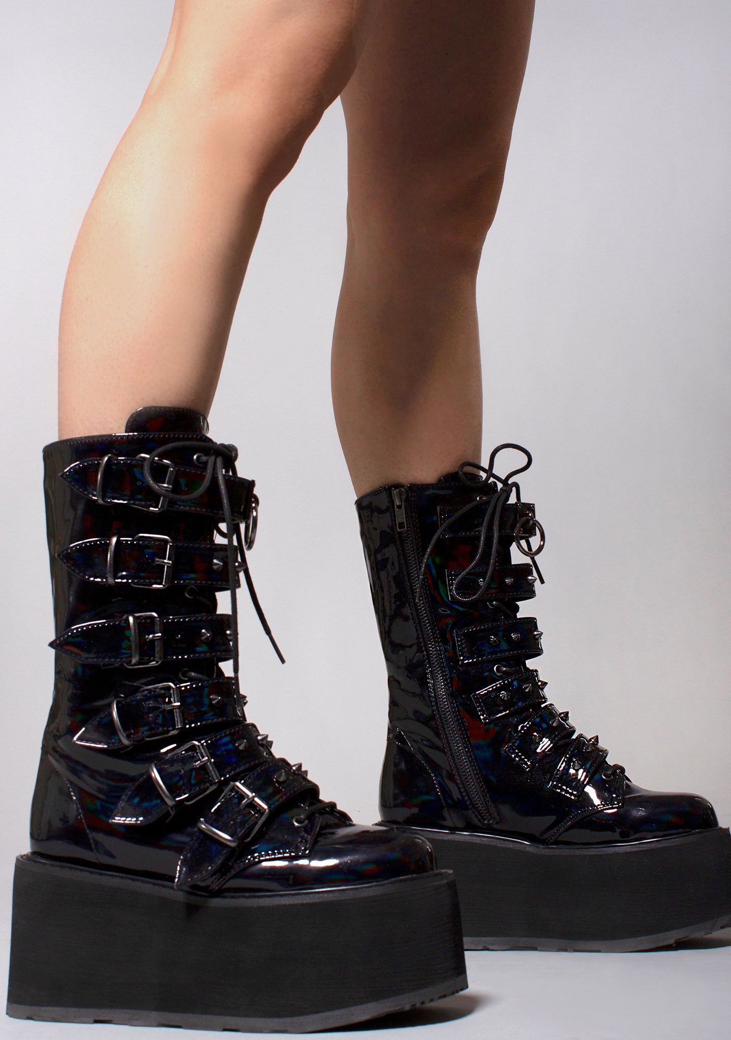  DAMNED 225 Necromancer Hologram Black Platform Boots