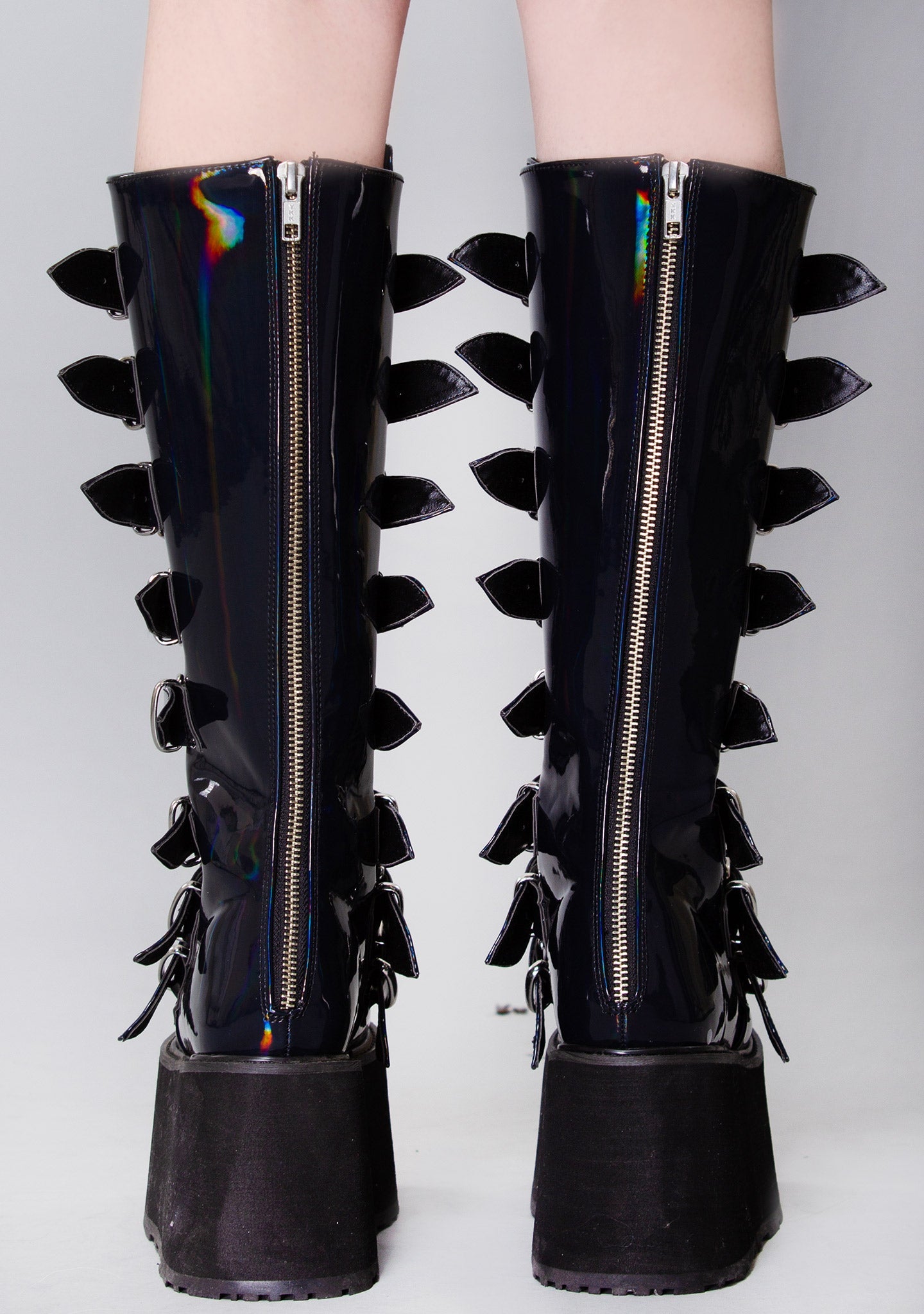  DAMNED 318 Delusional Dream Hologram Black Platform Boots