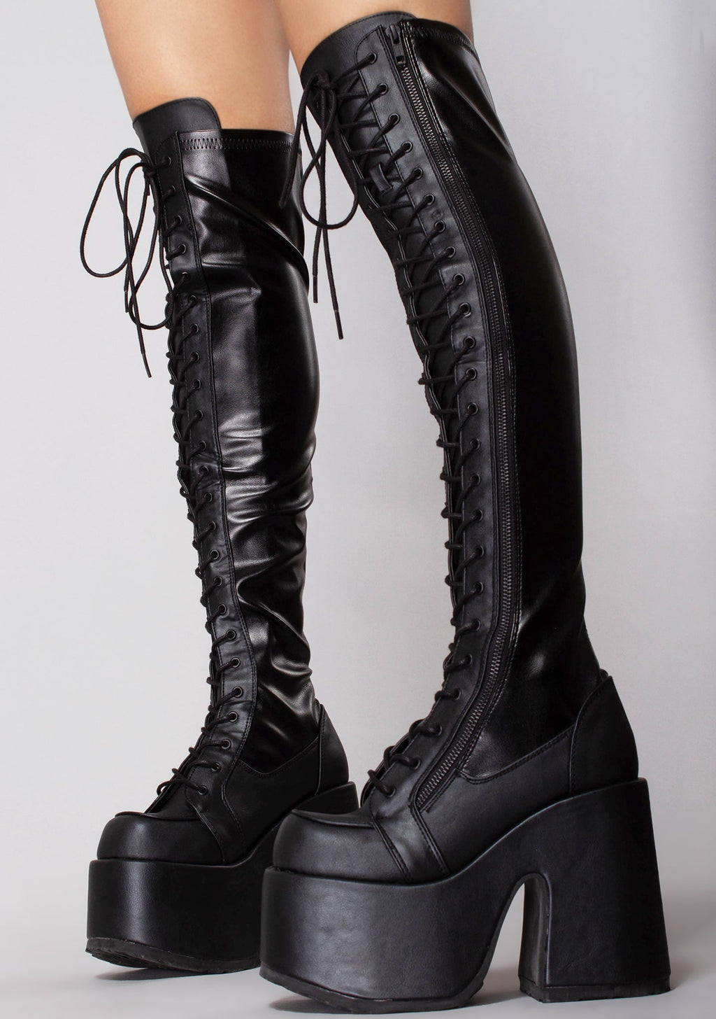  CAMEL 300 Rude Awakening Thigh-High Black Platform Boots