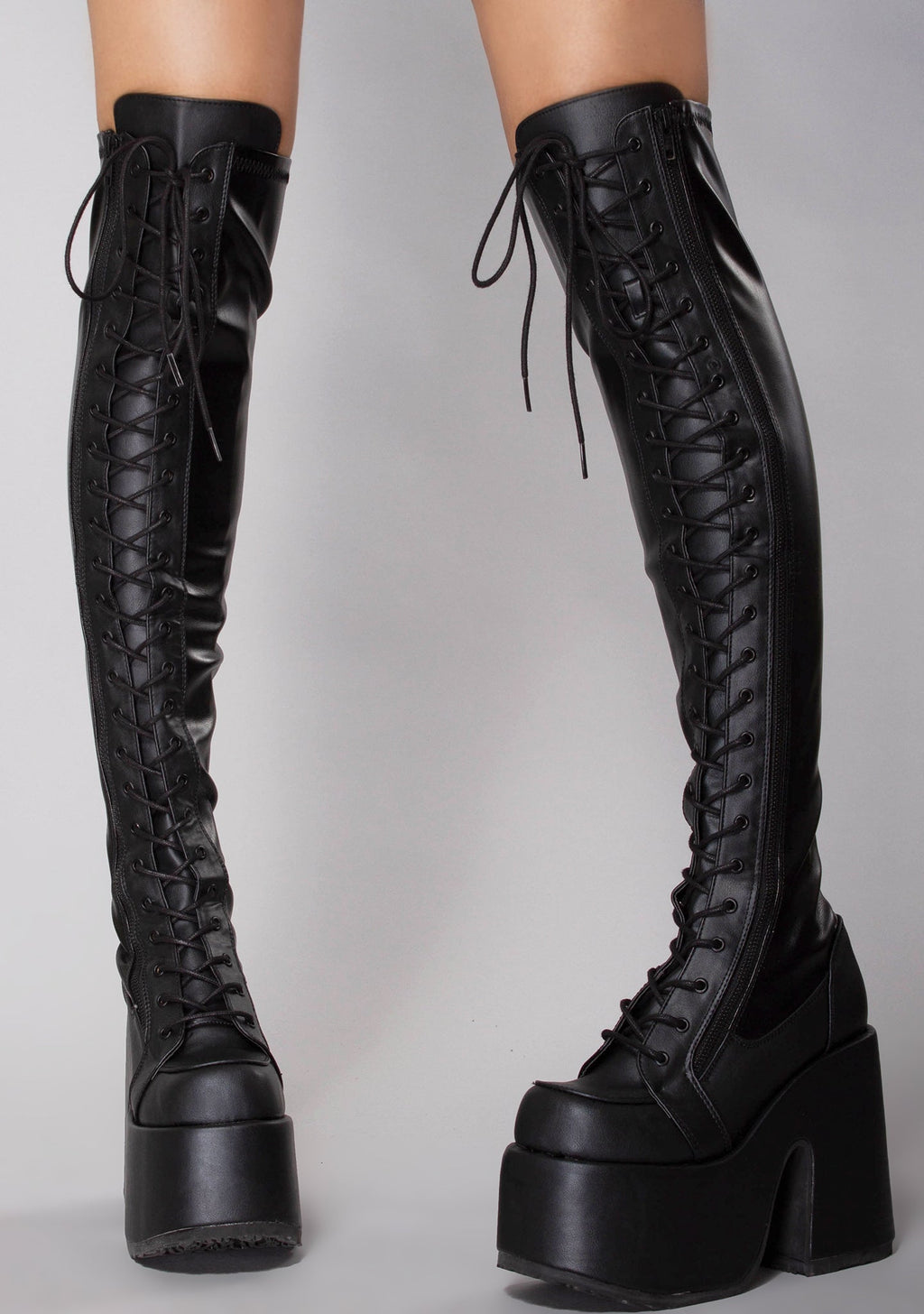  CAMEL 300 Rude Awakening Thigh-High Black Platform Boots