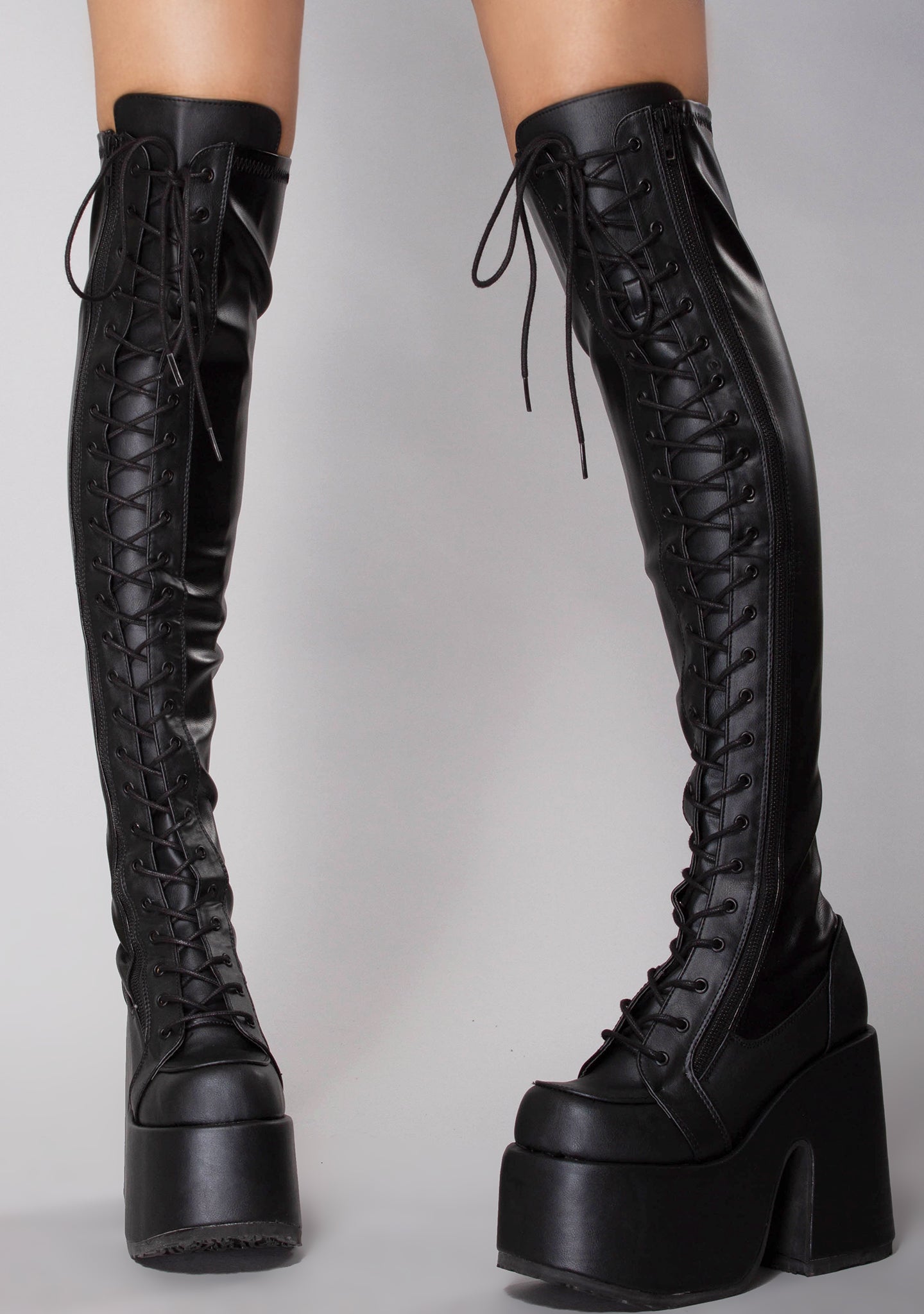  CAMEL 300 Rude Awakening Thigh-High Black Platform Boots