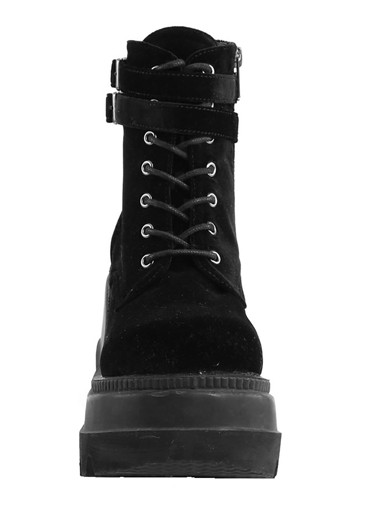  SHAKER 52 Midnight Seance Velvet Black Platform Boots