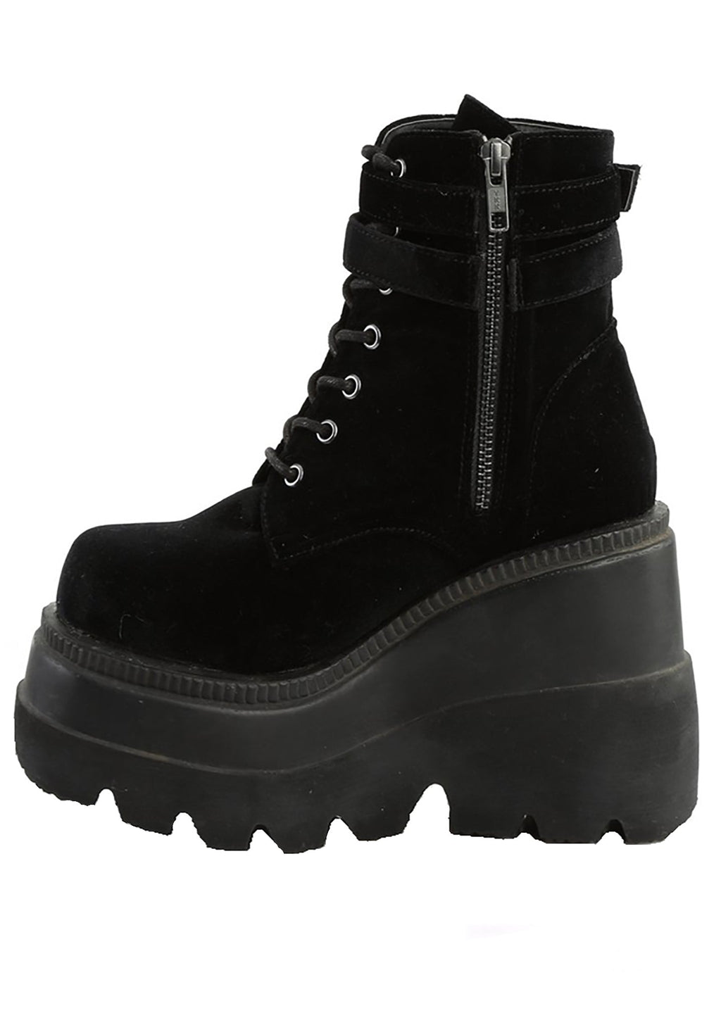  SHAKER 52 Midnight Seance Velvet Black Platform Boots