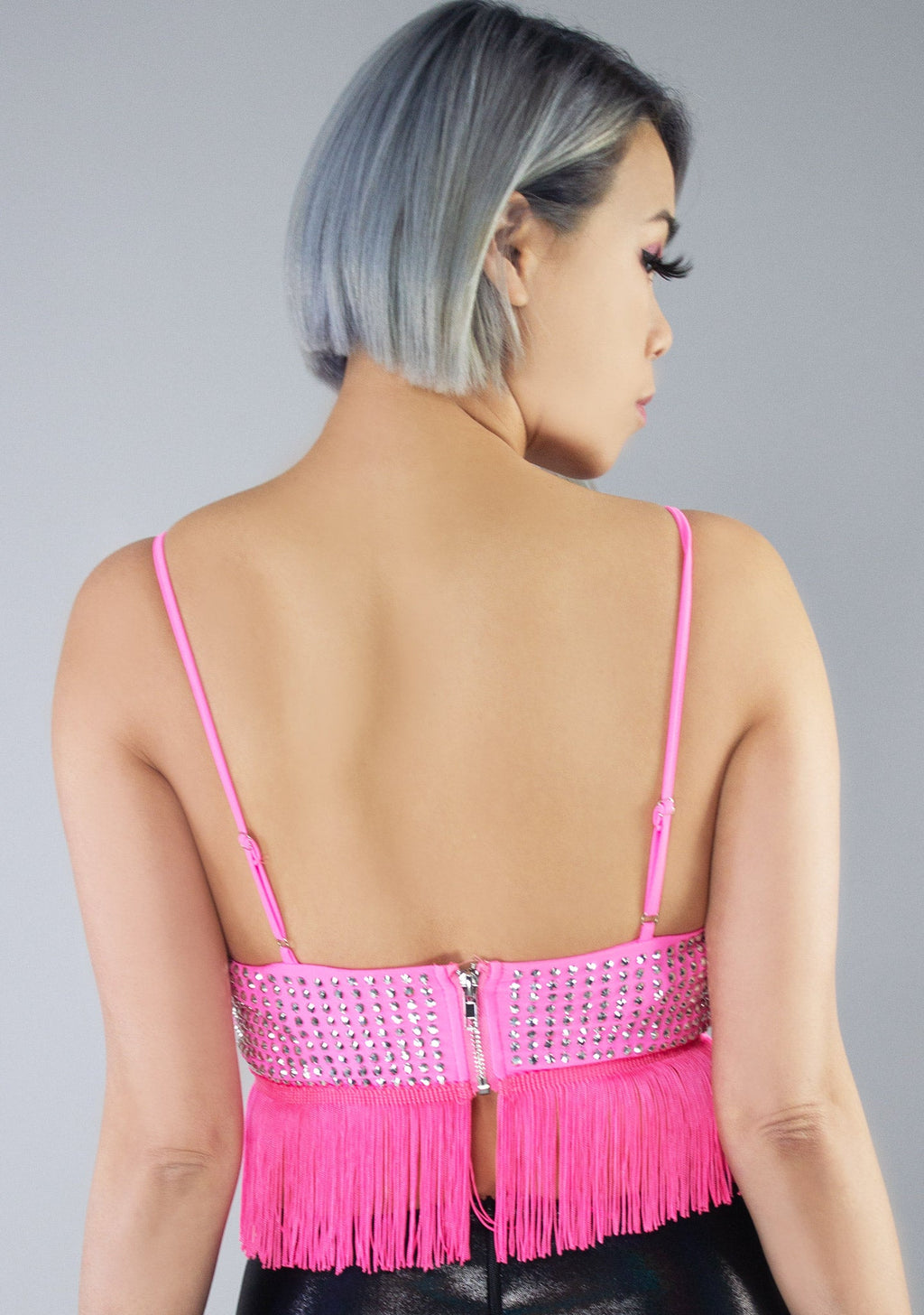  Dollhouse Disco Rhinestone Fringe Crop Top