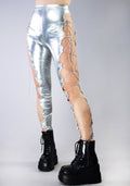  Intergalactic Metallic Lace Up Leggings