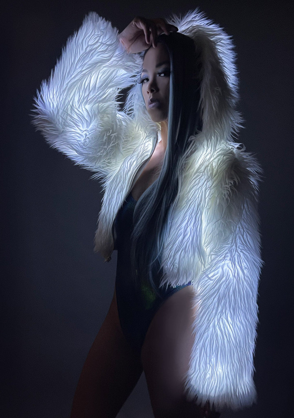  Celestial Dancer Light Up Faux Fur Cropped Jacket