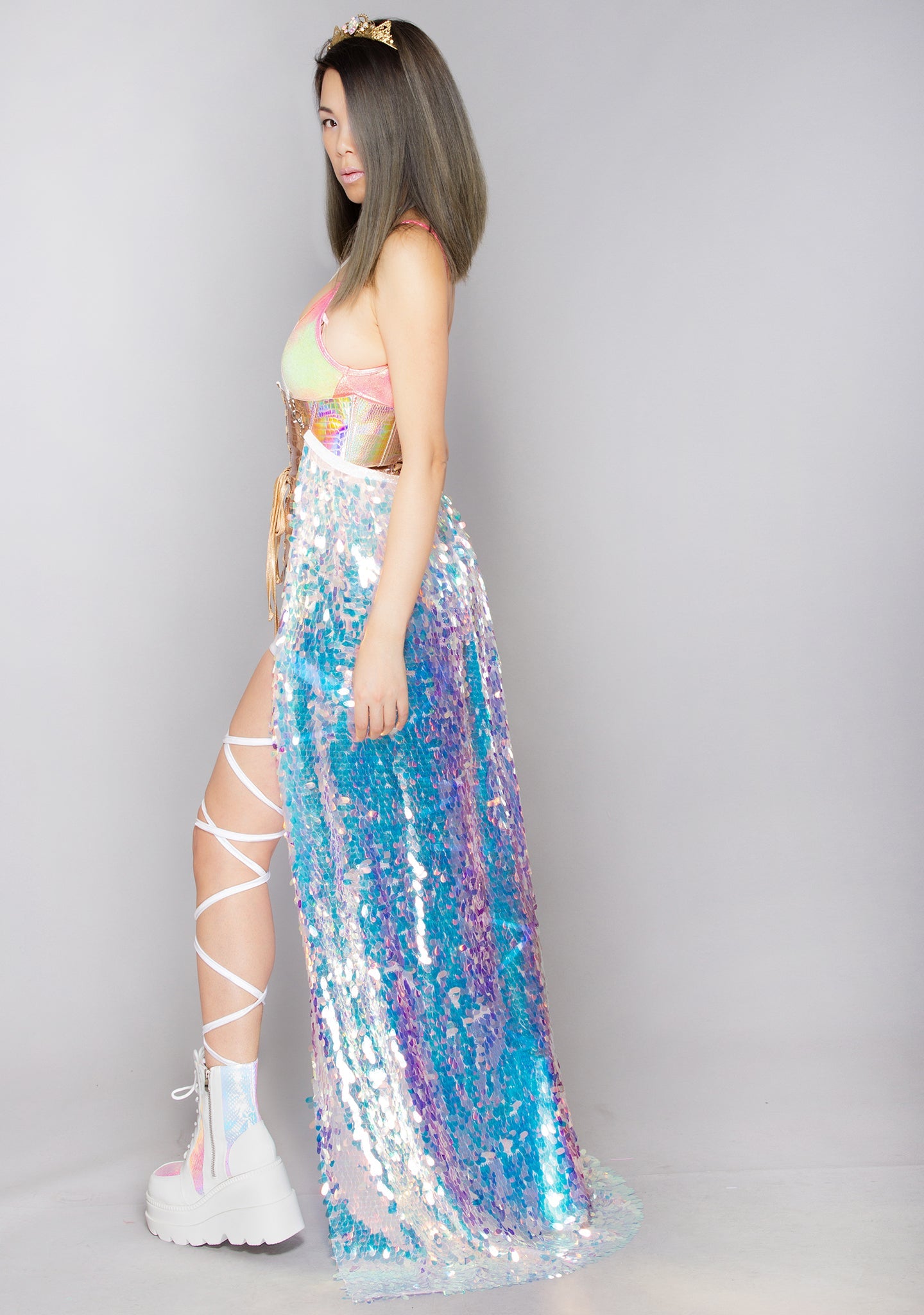  Cosmic Ice Teardrop Sequin Harness Gypsy Skirt