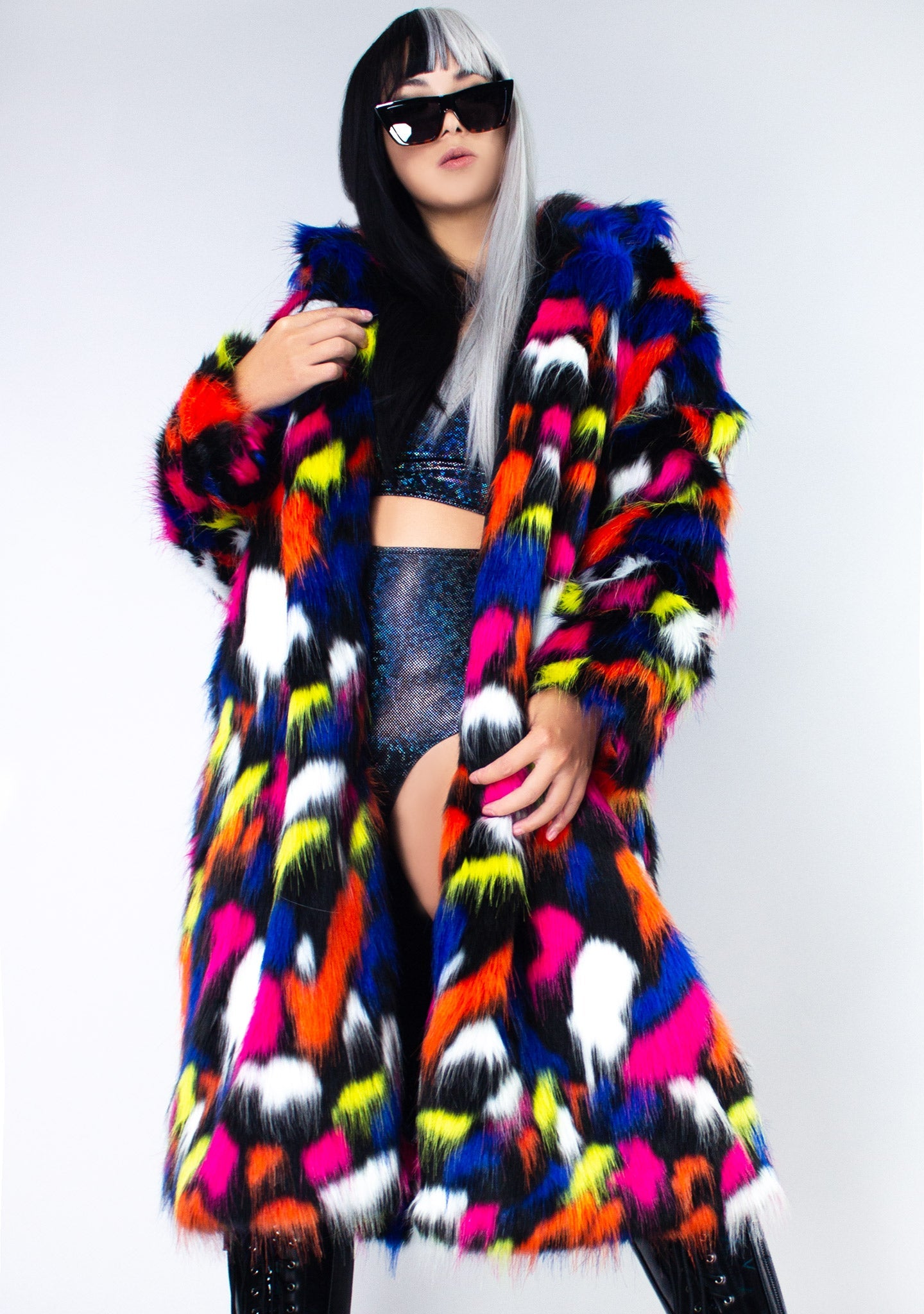  Neon Dreams Mid Length Fur Jacket