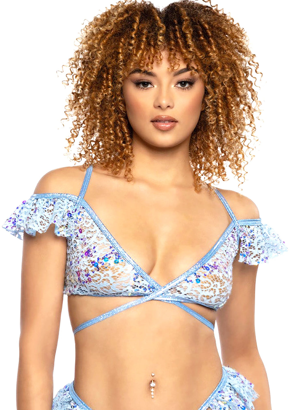  Ice Queen Sequin Lace Ruffle Wrap Top