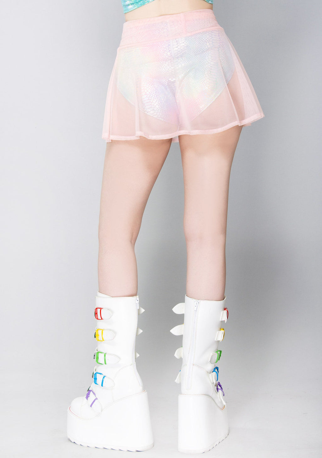  Lolita Mesh Skater Skirt In Pastel Pink
