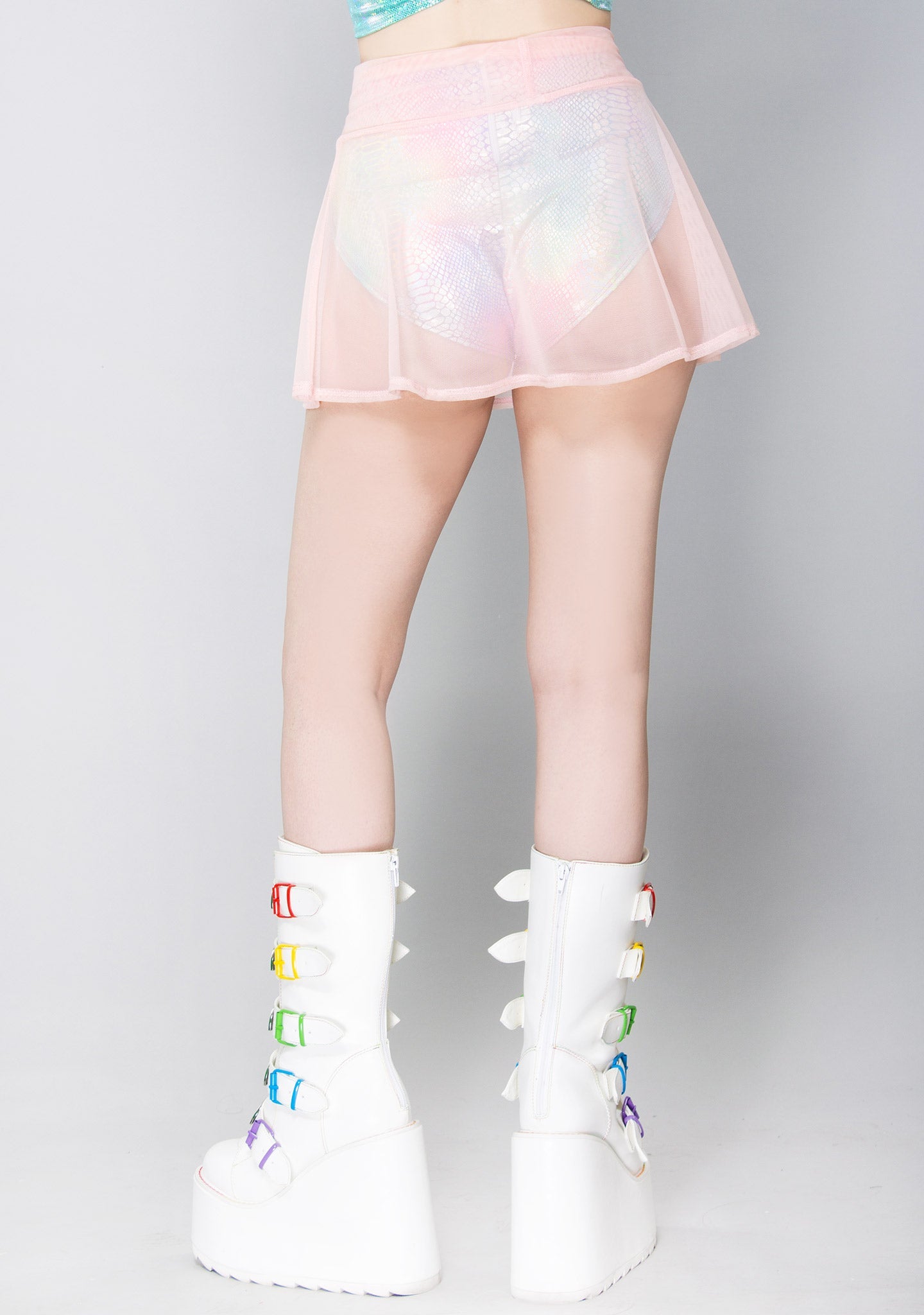  Lolita Mesh Skater Skirt In Pastel Pink