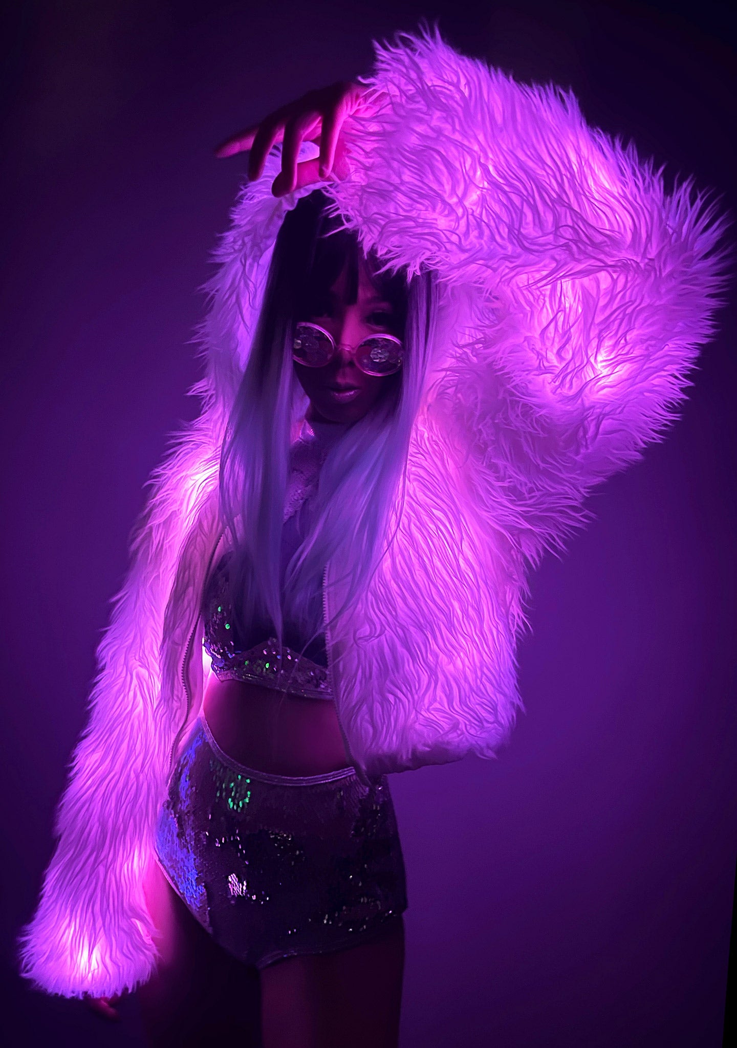  Make It Pop Light Up Faux Fur Cropped Jacket