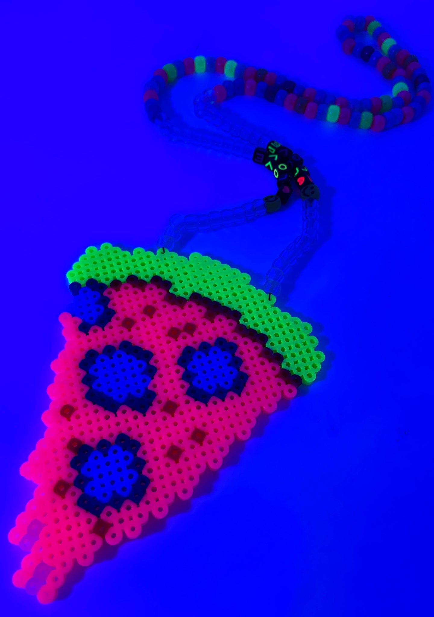  Cosmic Pizza Party UV Reactive Rave Kandi Necklace
