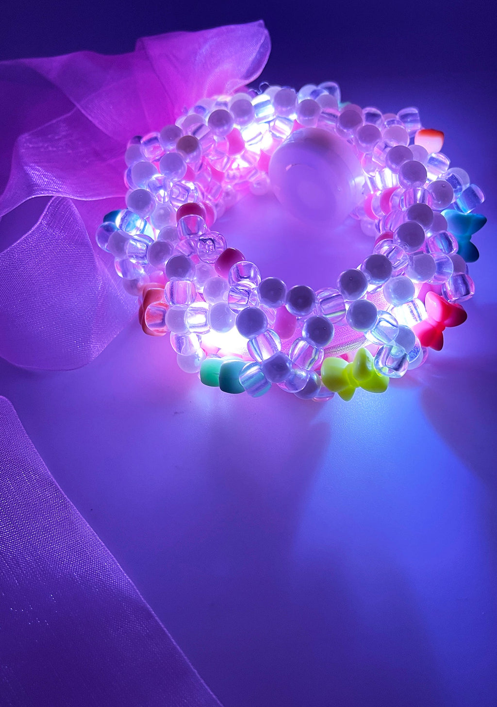  Kawaii Bubblegum Light Up Ribbon Rave Kandi Bracelet