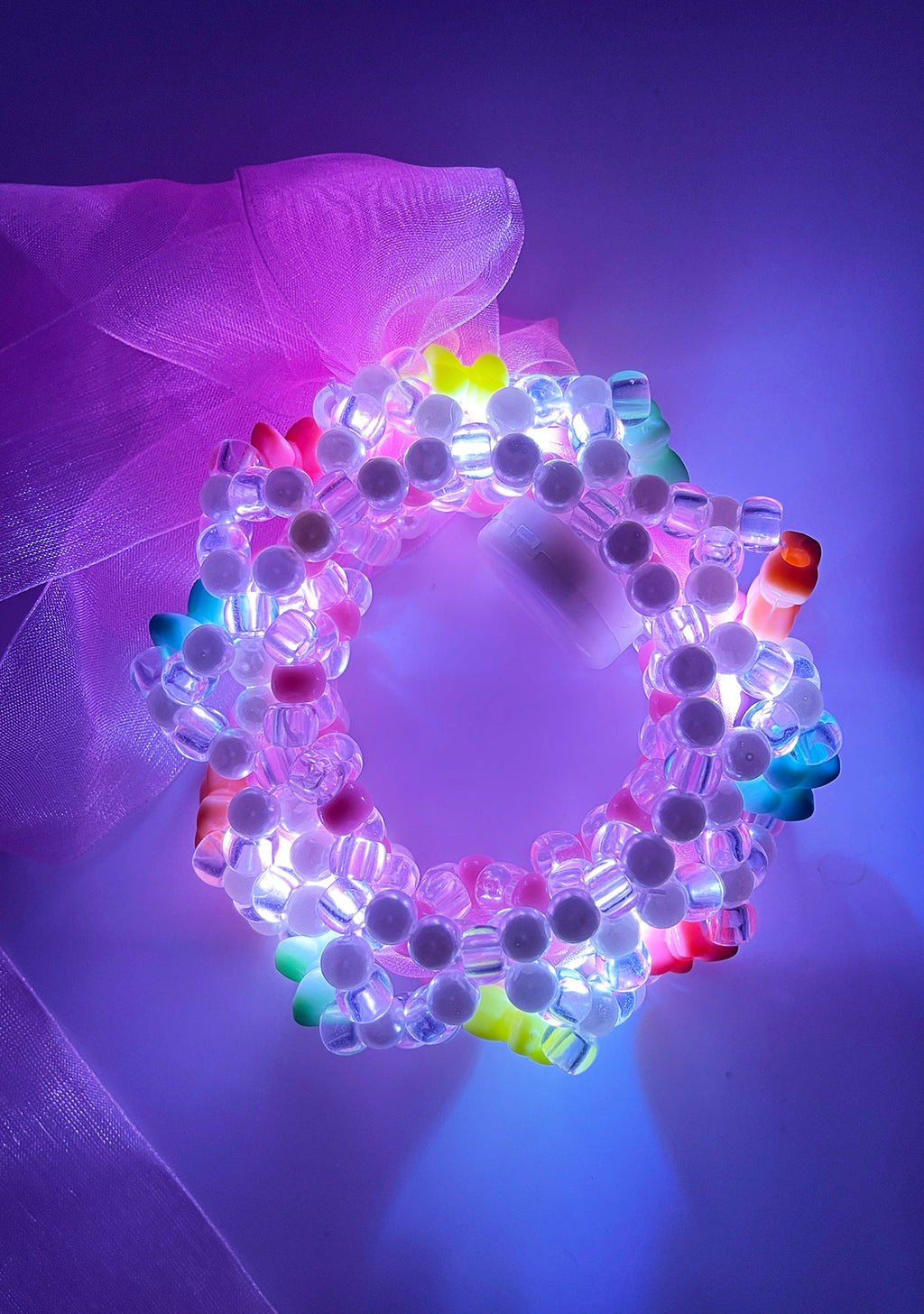  Kawaii Bubblegum Light Up Ribbon Rave Kandi Bracelet