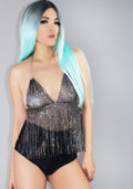  Midnight Sparkle Rhinestone Fringe Top