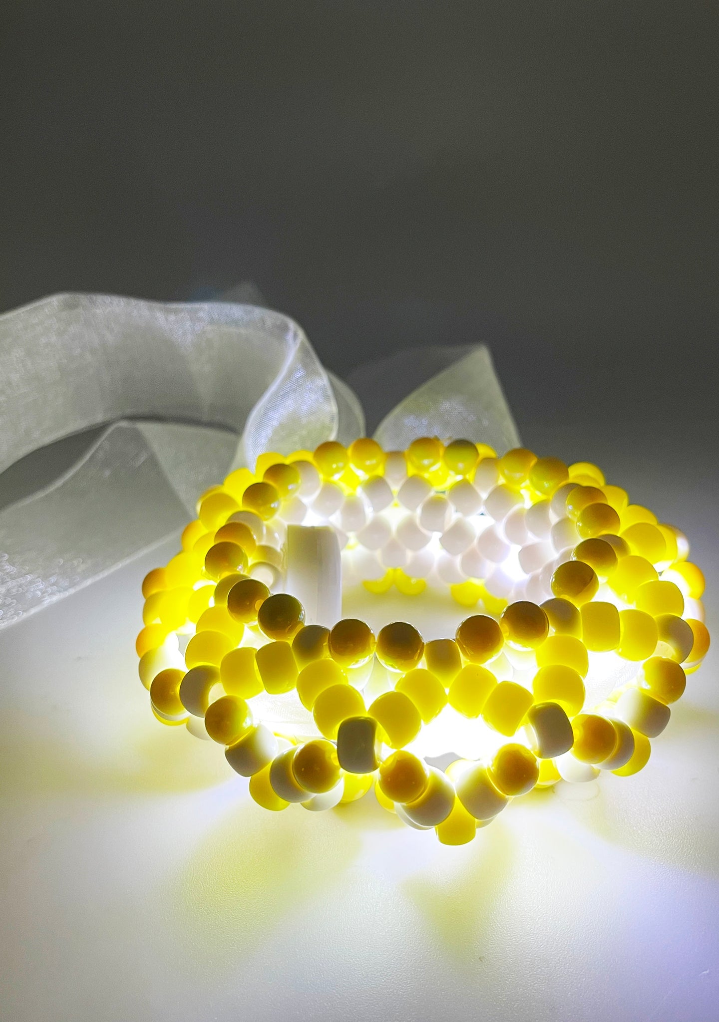  Pearlescent Sunbeam Light Up Ribbon Rave Kandi Bracelet