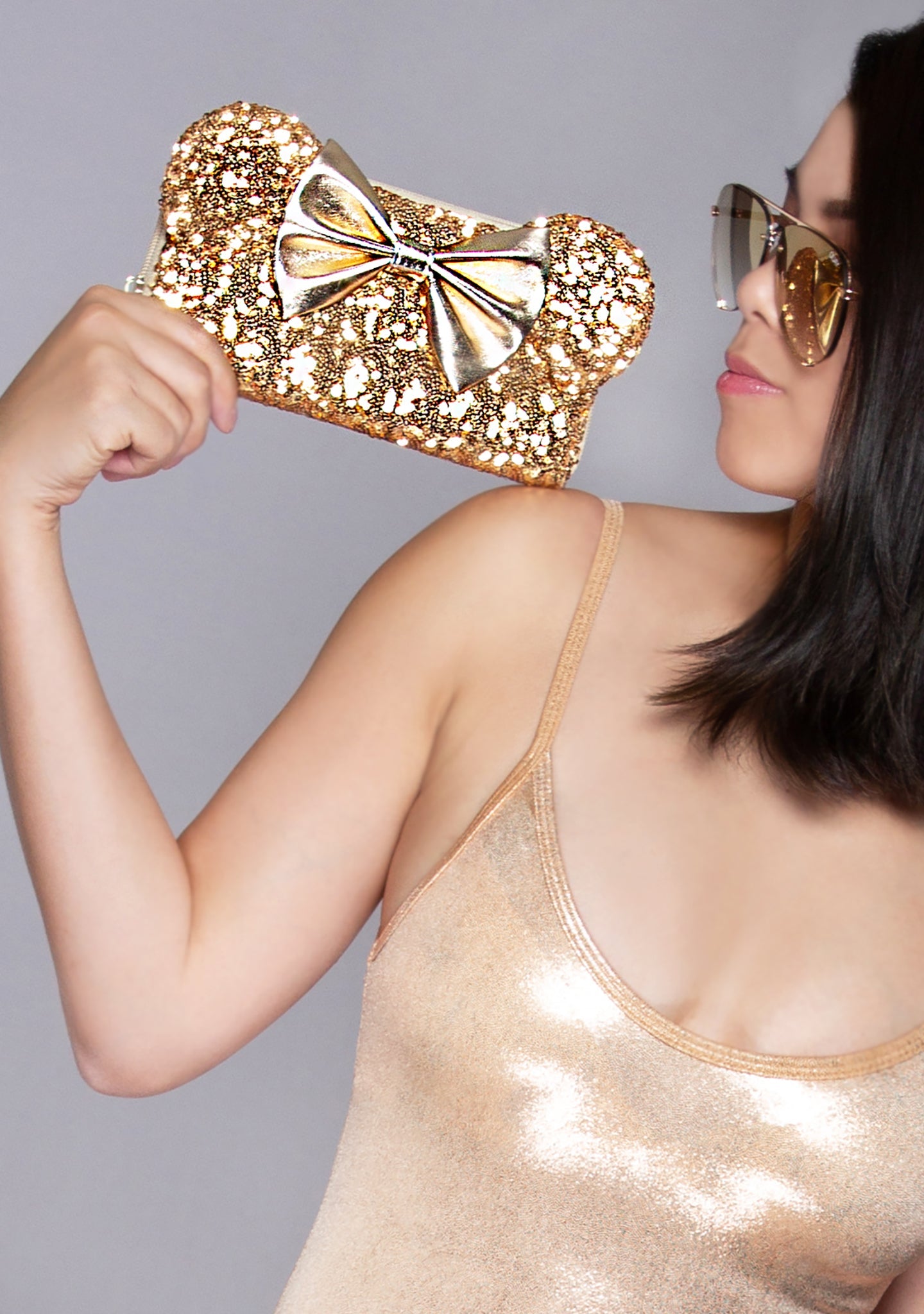 LOUNGEFLY X LASR Exclusive Disney Yellow Gold Sequin Minnie Ears Zip Around Wallet