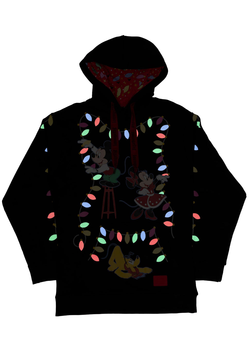 LOUNGEFLY Disney Mickey & Friends Holiday String Lights Glow Unisex Hoodie