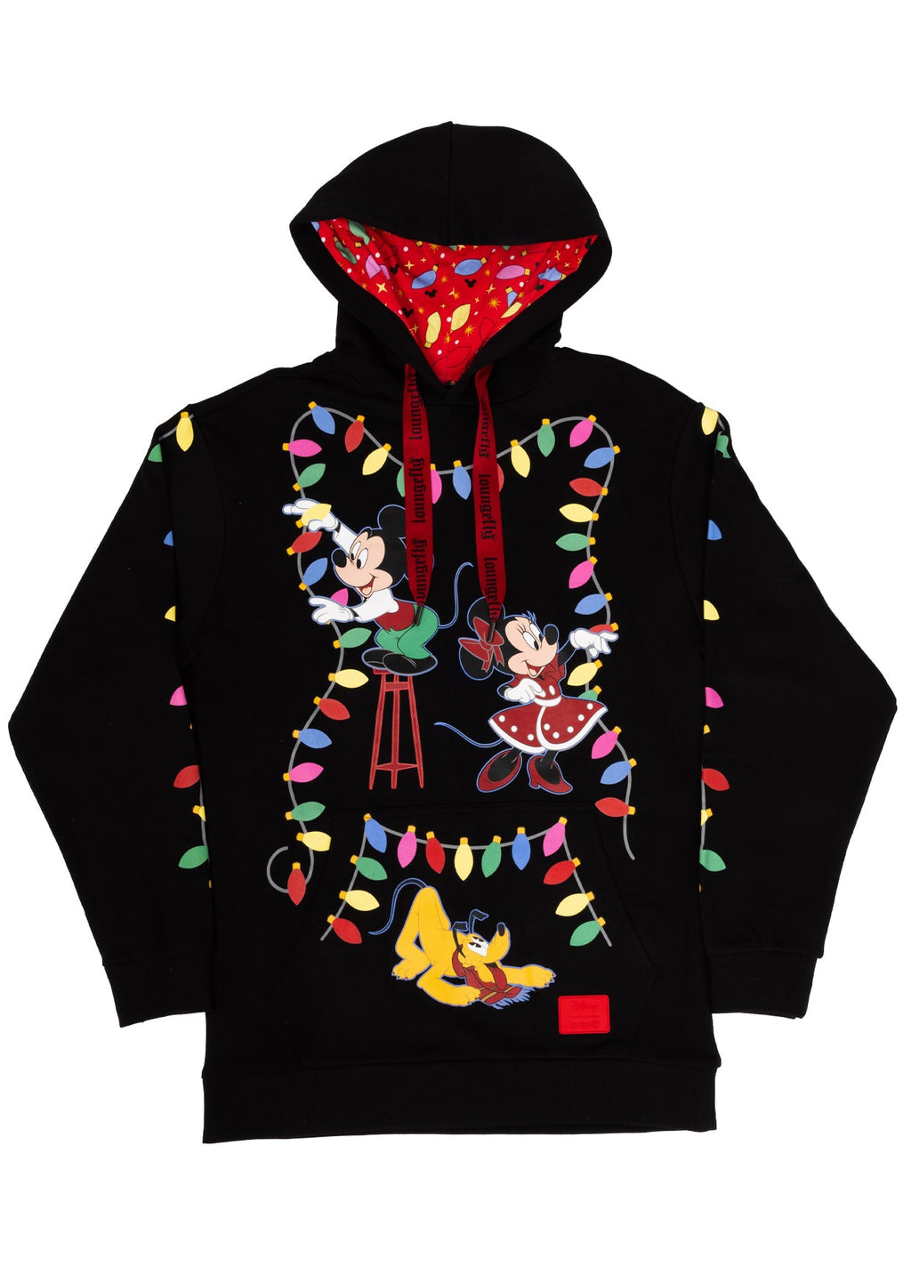 LOUNGEFLY Disney Mickey & Friends Holiday String Lights Glow Unisex Hoodie