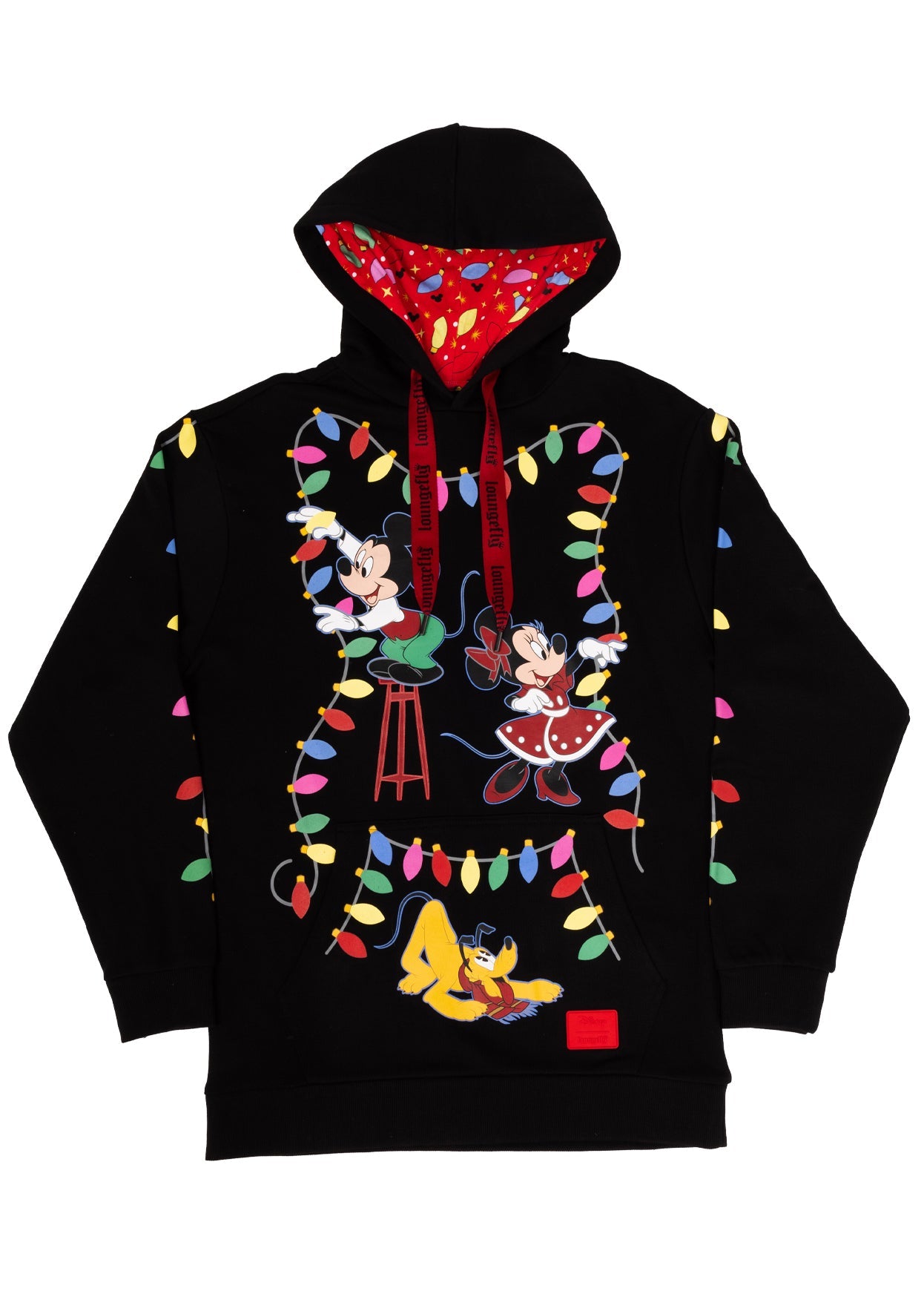 LOUNGEFLY Disney Mickey & Friends Holiday String Lights Glow Unisex Hoodie
