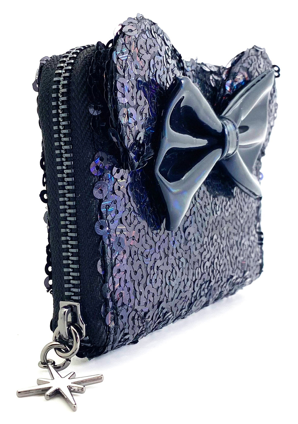LOUNGEFLY X LASR Exclusive Disney Celestial Dreams Black Holographic Sequin Minnie Zip Wallet
